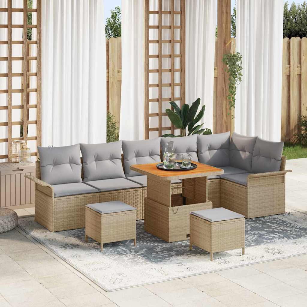 Conjunto de sofá de jardín con cojín 9 pcs Beige y Gris Claro