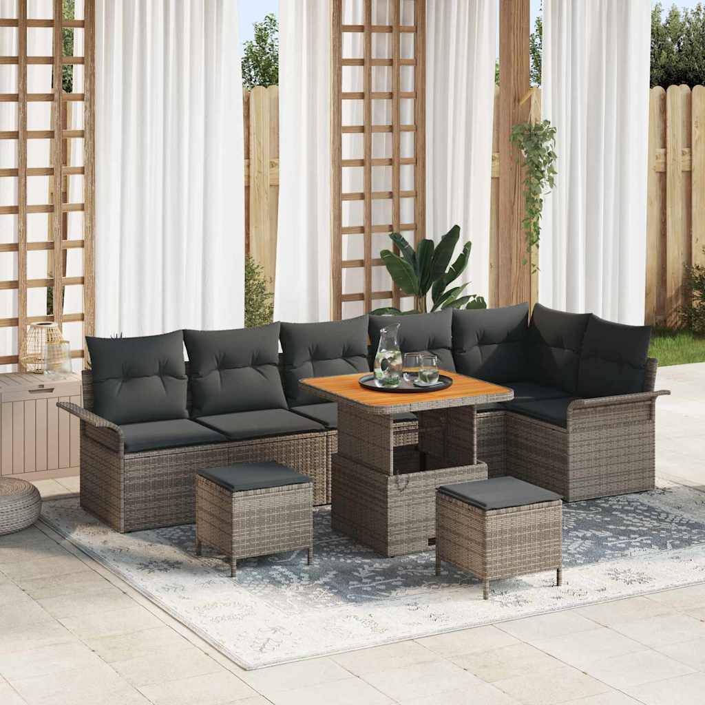 Conjunto de sofá de jardín con cojín 9 pcs Beige y Gris Claro
