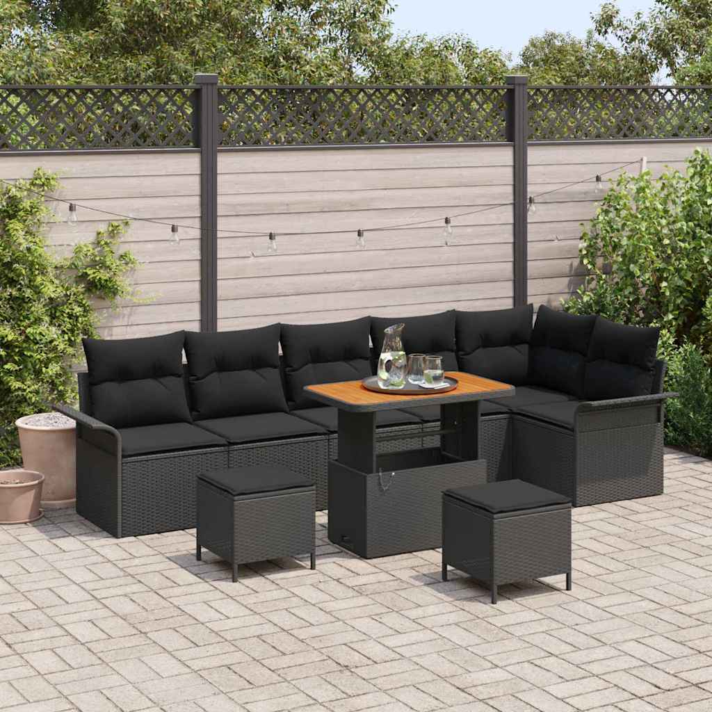Conjunto de sofá de jardín con cojín 9 pcs Negro