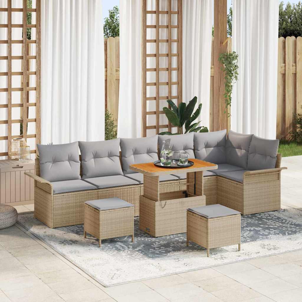 Conjunto de sofá de jardín con cojín 9 pcs Beige y Gris Claro
