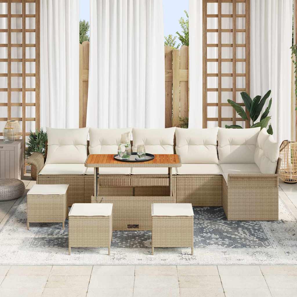 Conjunto de sofá de jardín con cojín 10 pcs Beige y Crema