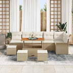 Conjunto de sofá de jardín con cojín 10 pcs Beige y Crema
