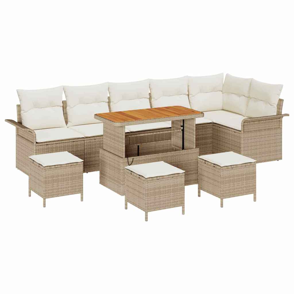 Conjunto de sofá de jardín con cojín 10 pcs Beige y Crema