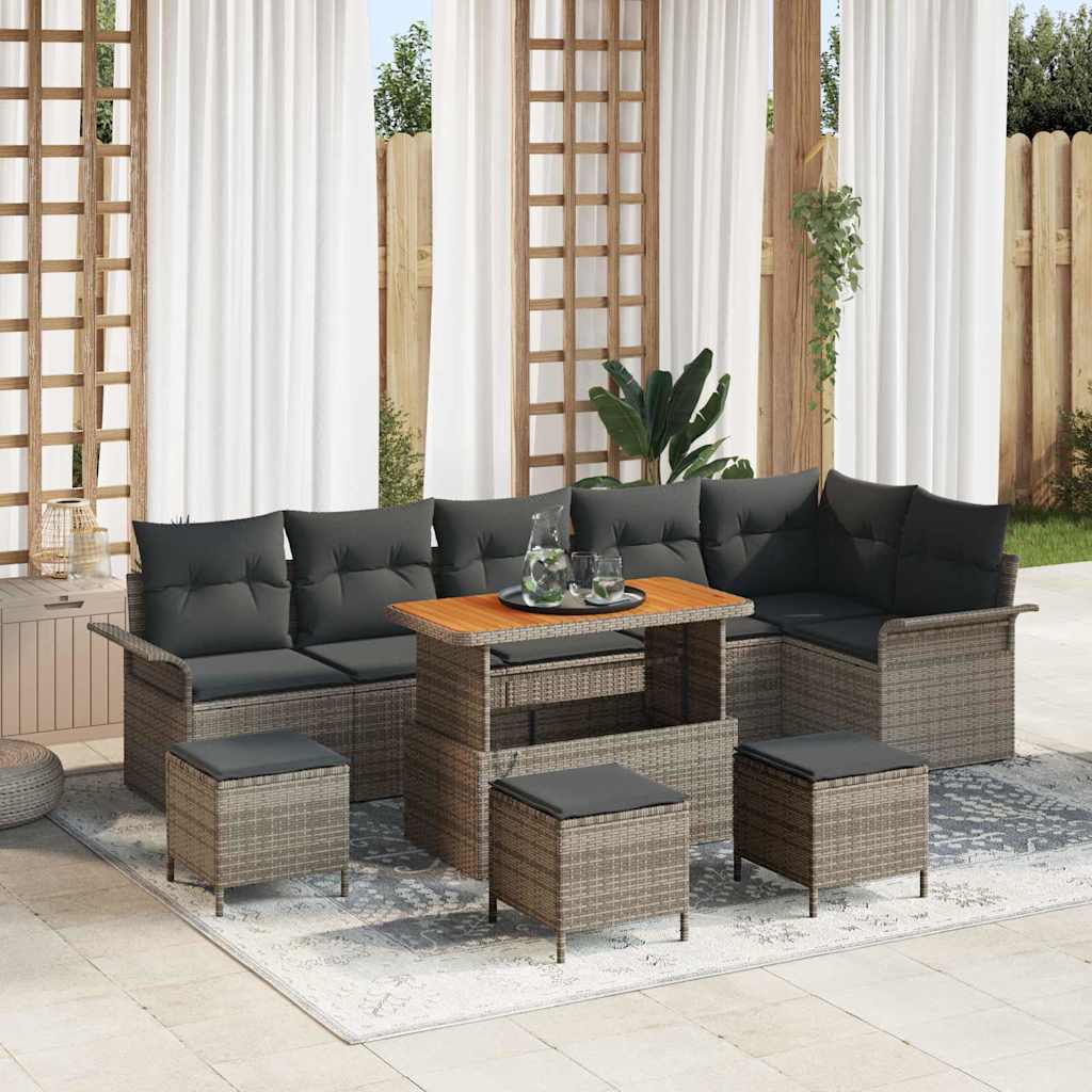 Conjunto de sofá de jardín con cojín 10 pcs Beige y Crema