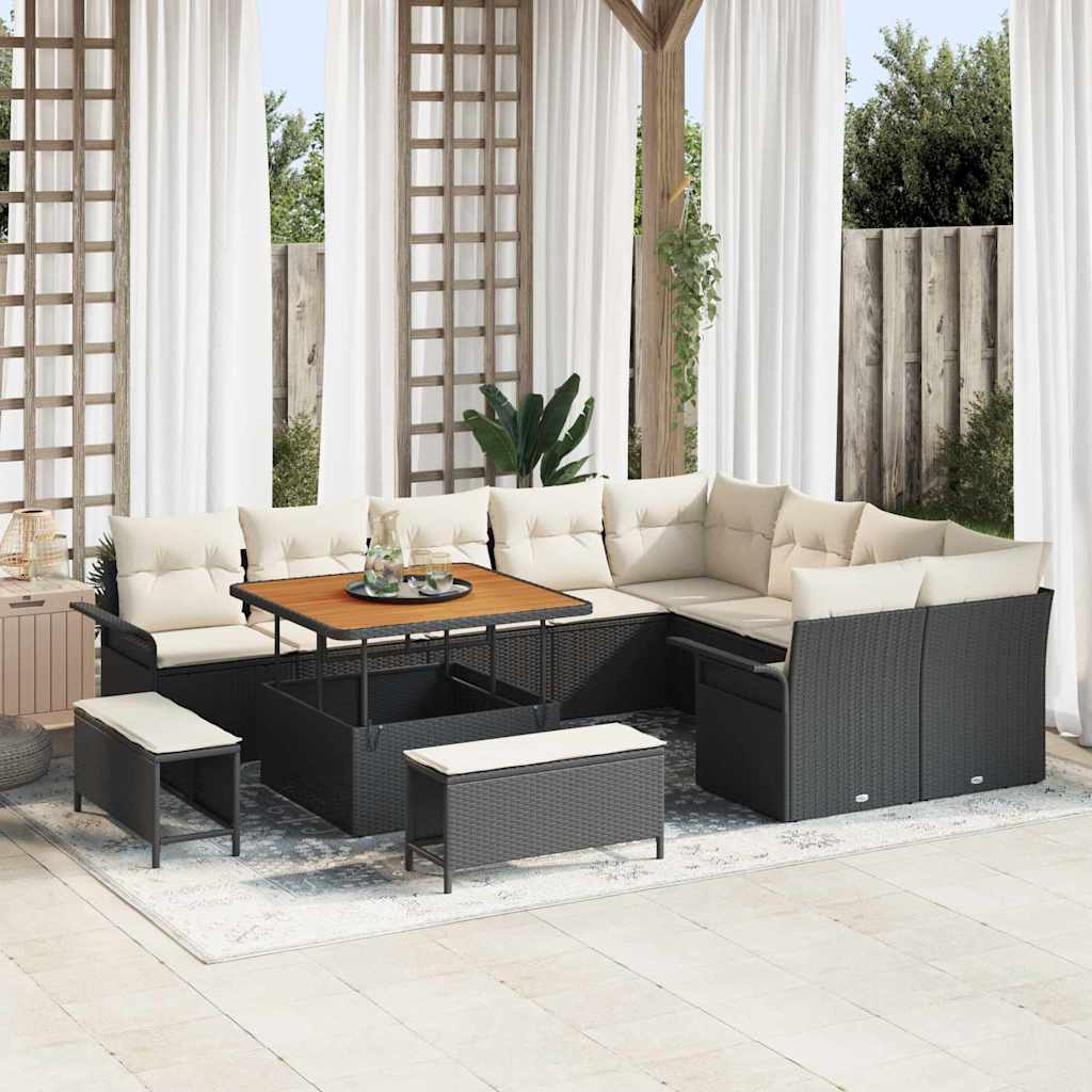 Conjunto de sofá de jardín con cojín 12 pcs Beige y Crema