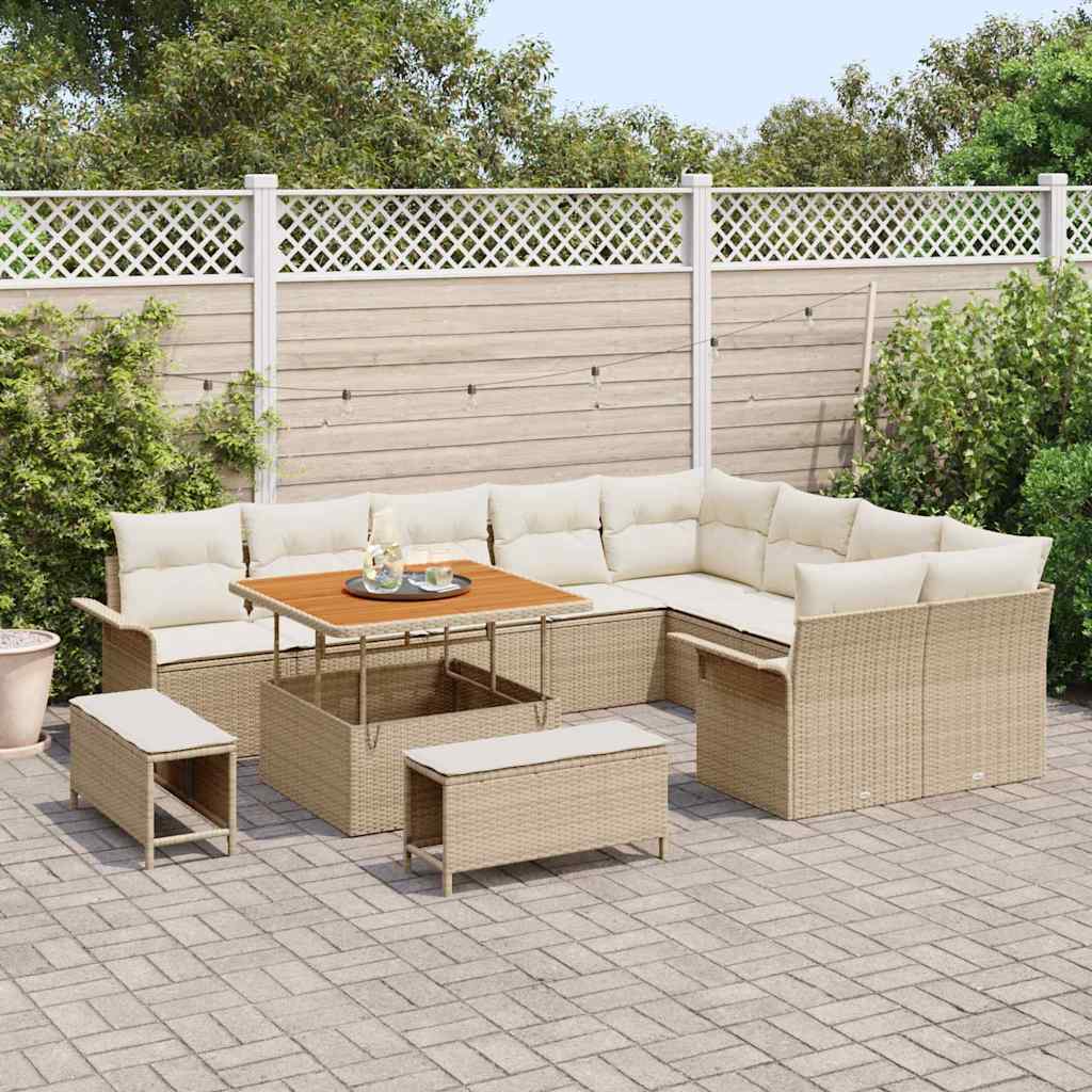 Conjunto de sofá de jardín con cojín 12 pcs Beige y Crema