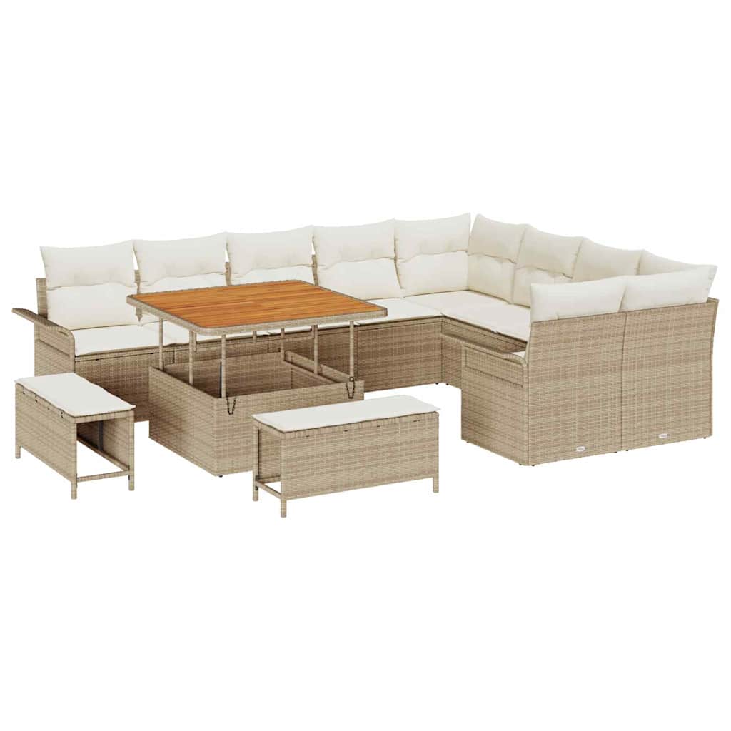 Conjunto de sofá de jardín con cojín 12 pcs Beige y Crema