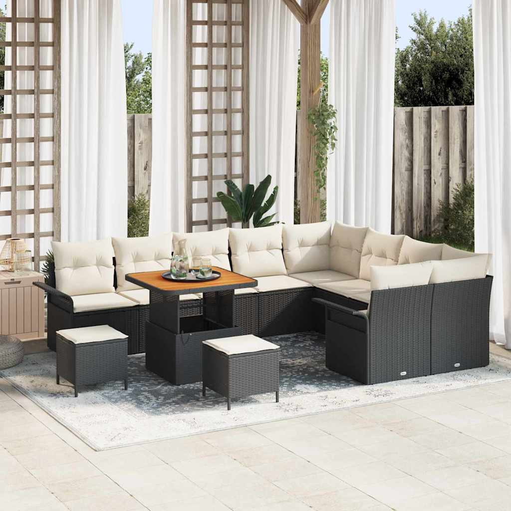 Conjunto de sofá de jardín con cojín 12 pcs Beige y Crema