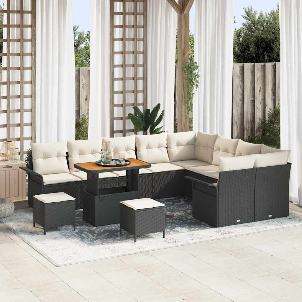Conjunto de sofá de jardín con cojín 12 pcs Beige y Crema