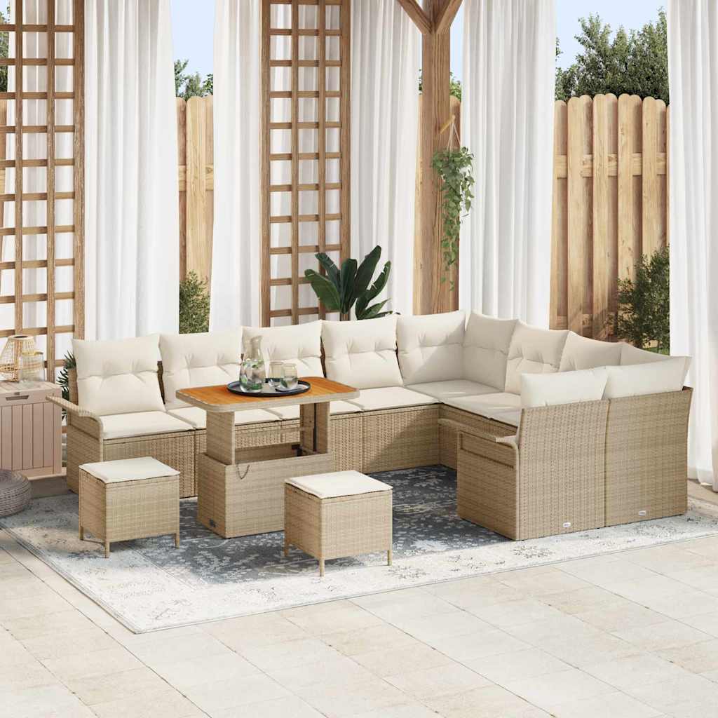 Conjunto de sofá de jardín con cojín 12 pcs Beige y Crema