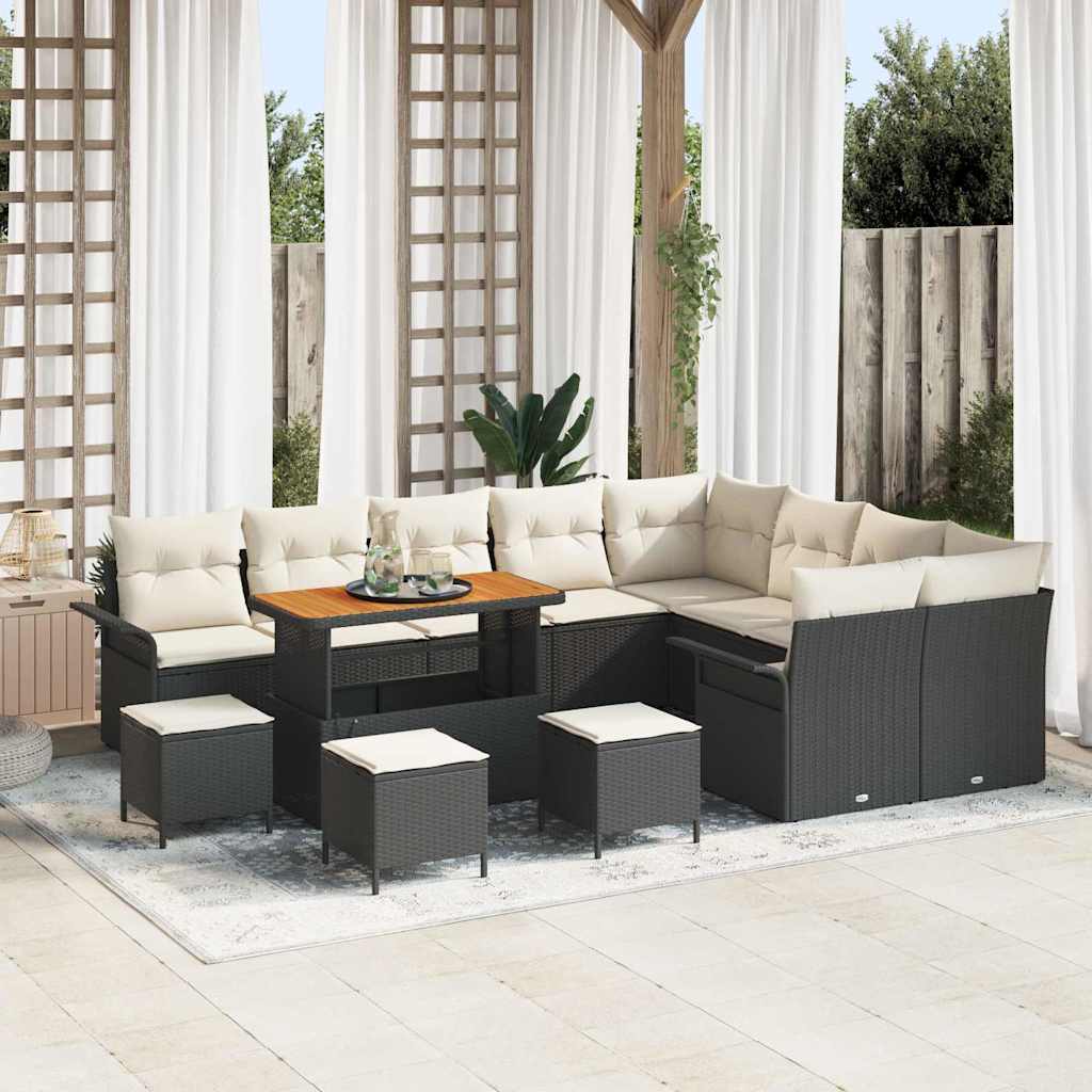 Conjunto de sofá de jardín con cojín 12 pcs Beige y Crema