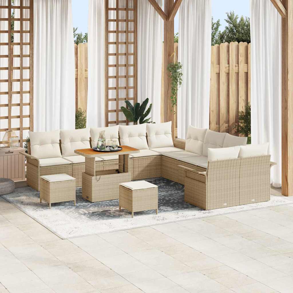 Conjunto de sofá de jardín con cojín 13 pcs Beige y Crema