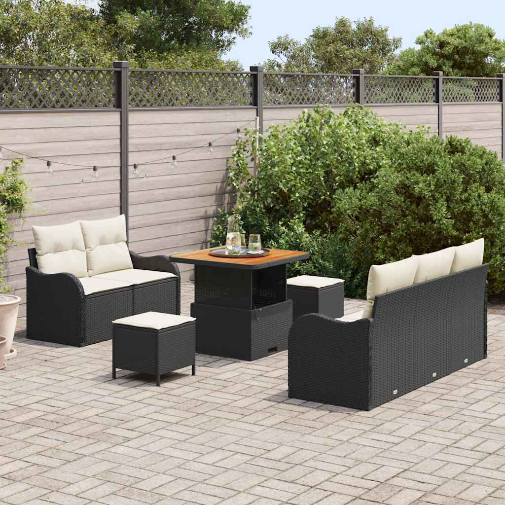 Conjunto de sofá de jardín con cojín 8 pcs Negro y crema