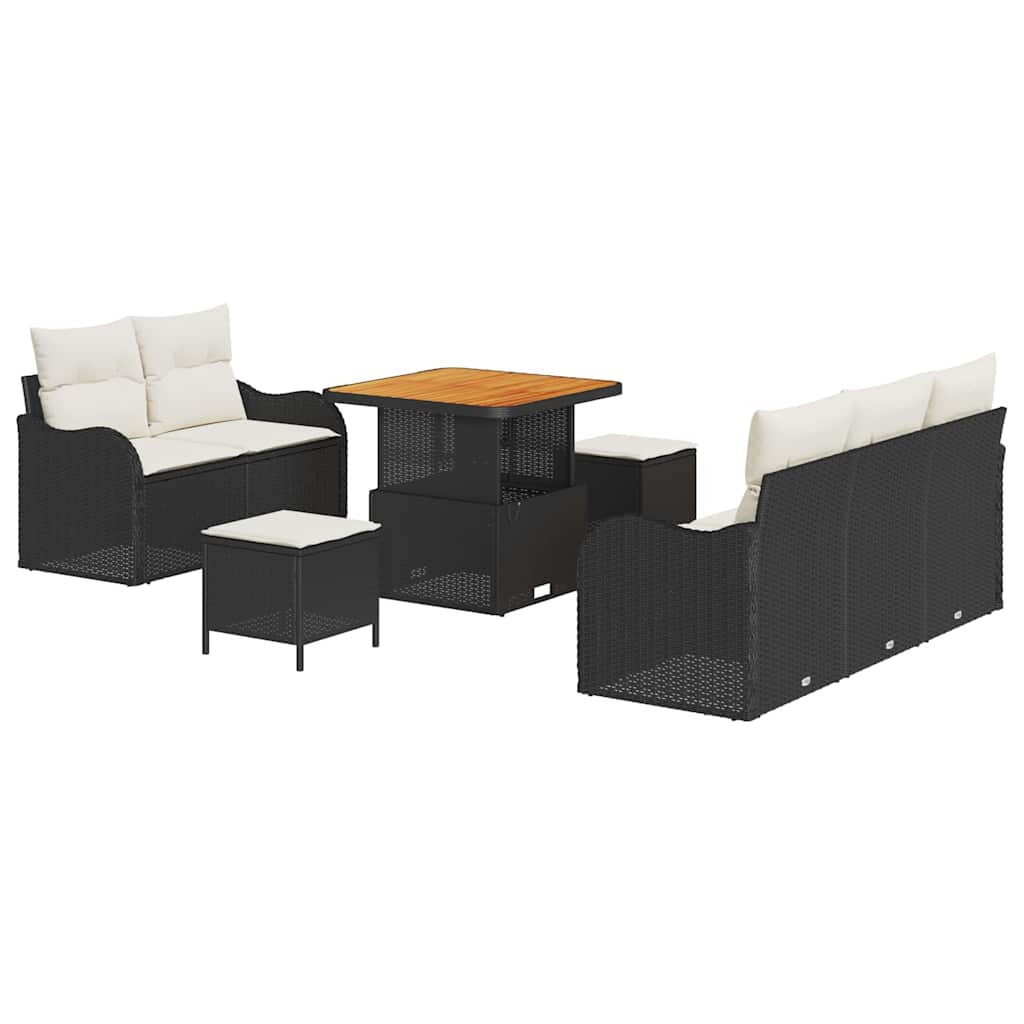 Conjunto de sofá de jardín con cojín 8 pcs Negro y crema