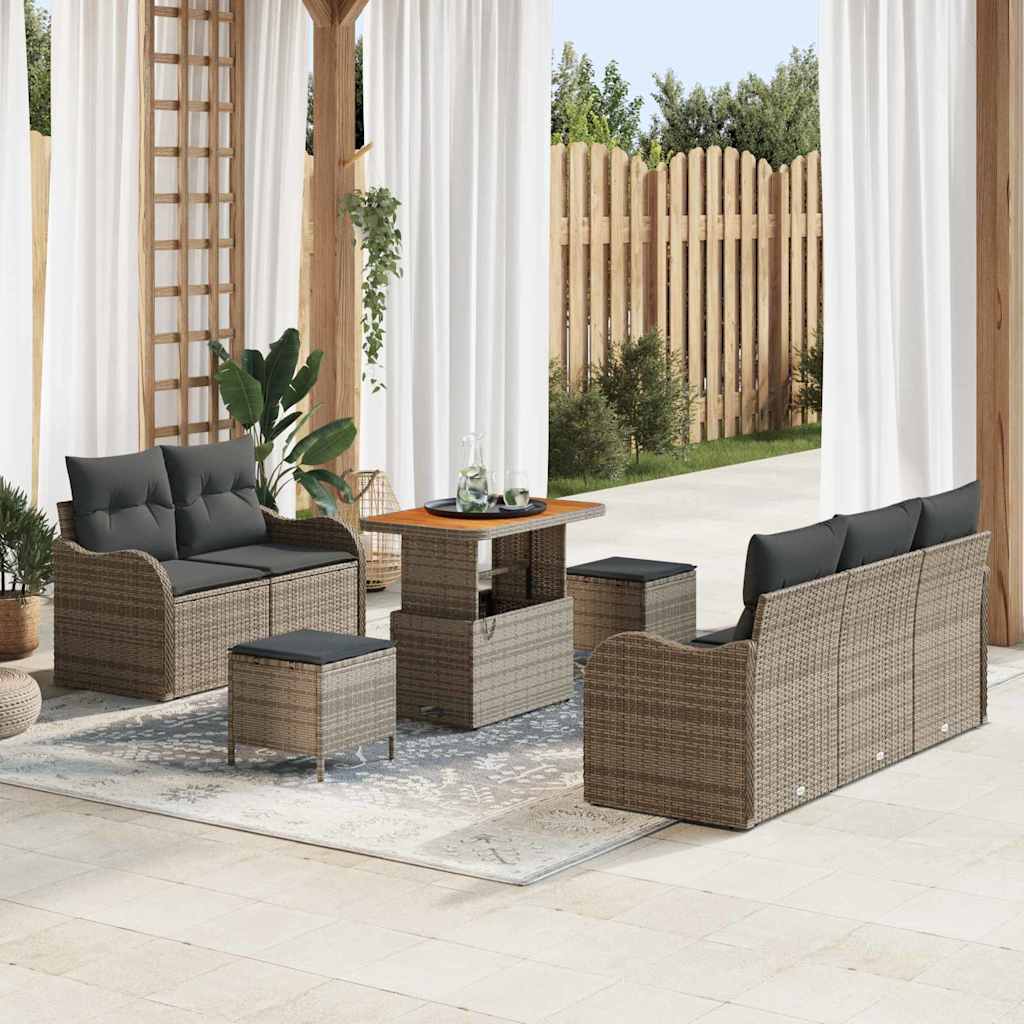 Conjunto de sofá de jardín con cojín 8 pcs Negro y crema