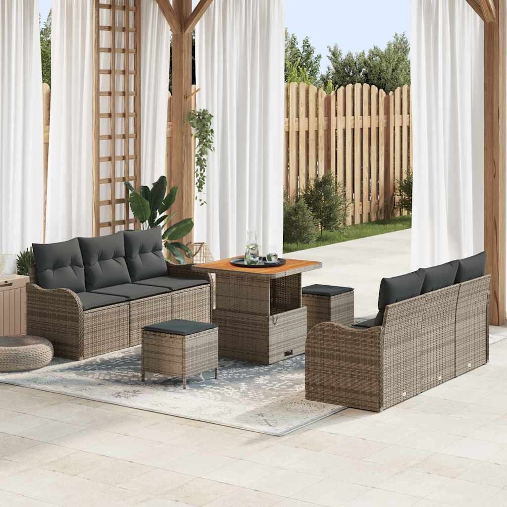 Conjunto de sofá de jardín con cojín 8 pcs Gris y marrón