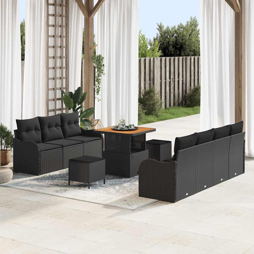 Conjunto de sofá de jardín con cojín 10 pcs Beige y Crema