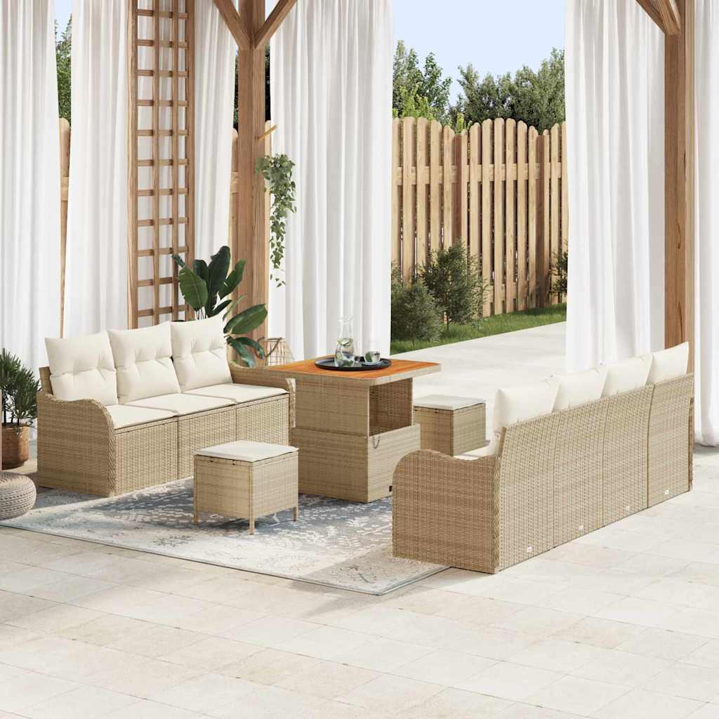 Conjunto de sofá de jardín con cojín 10 pcs Beige y Crema