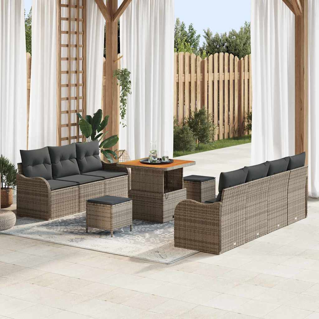 Conjunto de sofá de jardín con cojín 10 pcs Beige y Crema