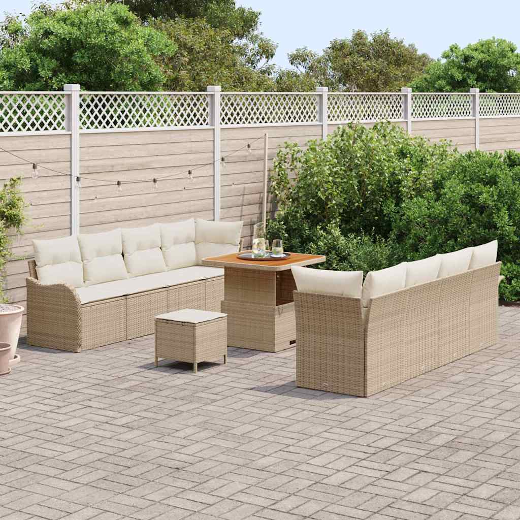 Conjunto de sofá de jardín con cojín 11 pcs Beige y Crema