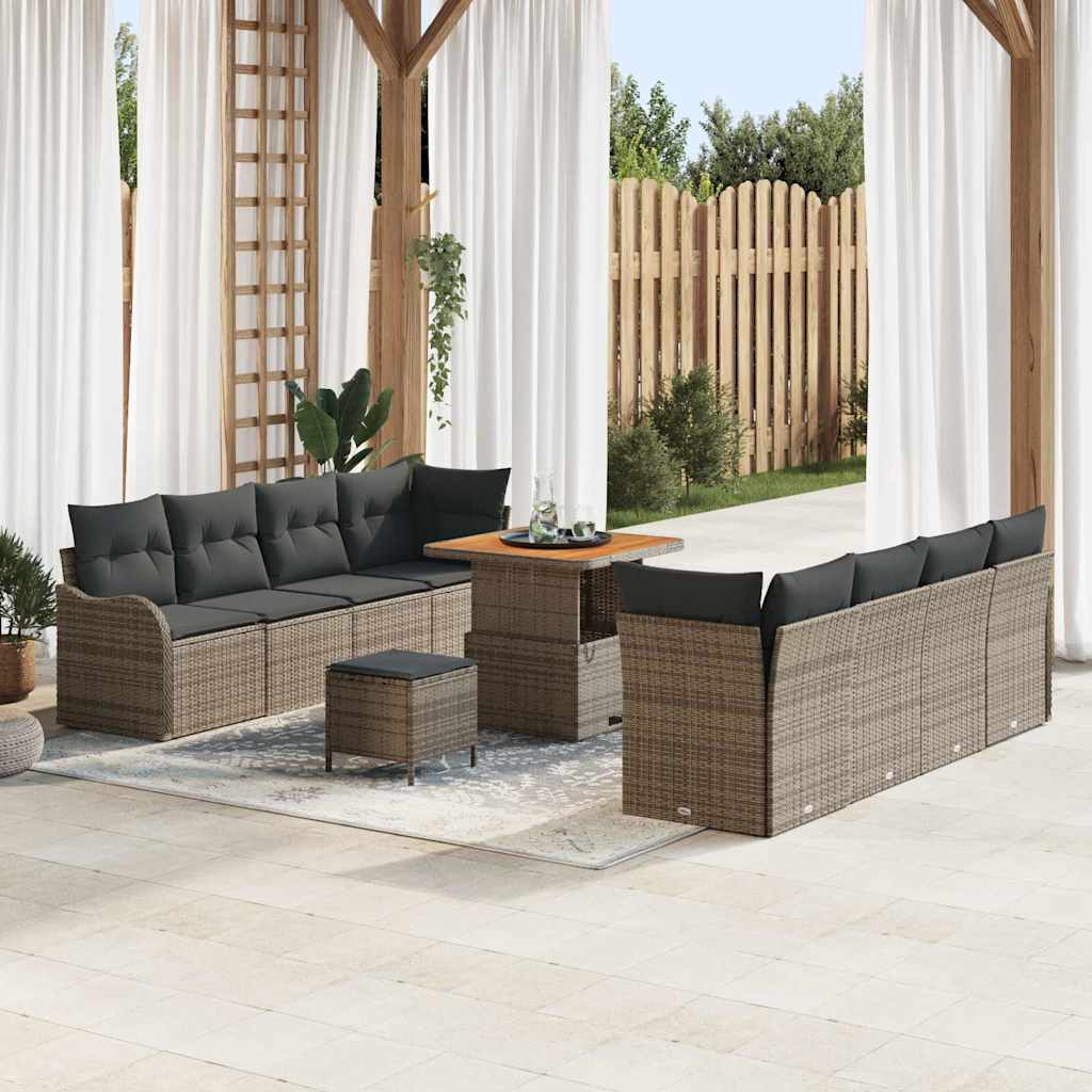Conjunto de sofá de jardín con cojín 11 pcs Beige y Crema