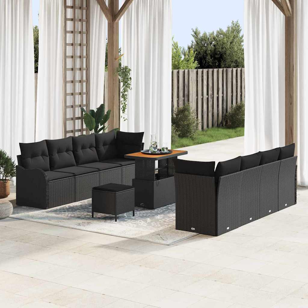 Conjunto de sofá de jardín con cojín 11 pcs Beige y Crema