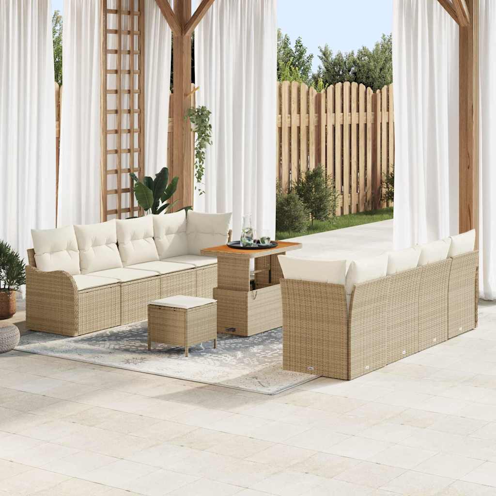 Conjunto de sofá de jardín con cojín 11 pcs Beige y Crema
