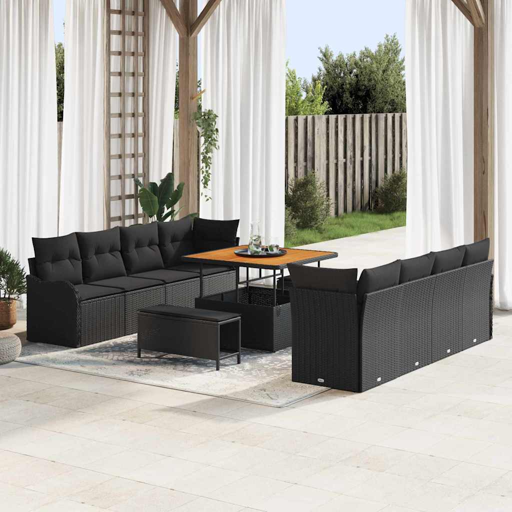 Conjunto de sofá de jardín con cojín 11 pcs Beige y Crema