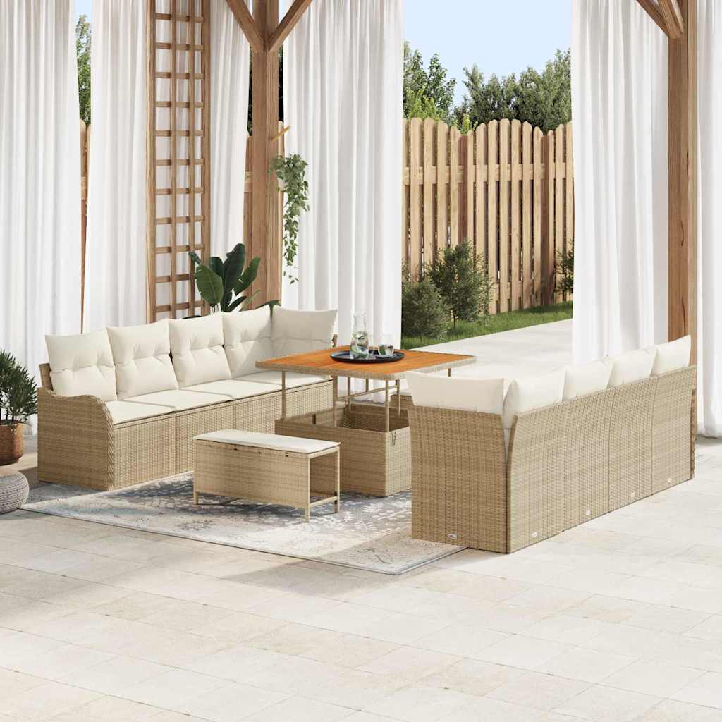 Conjunto de sofá de jardín con cojín 11 pcs Beige y Crema