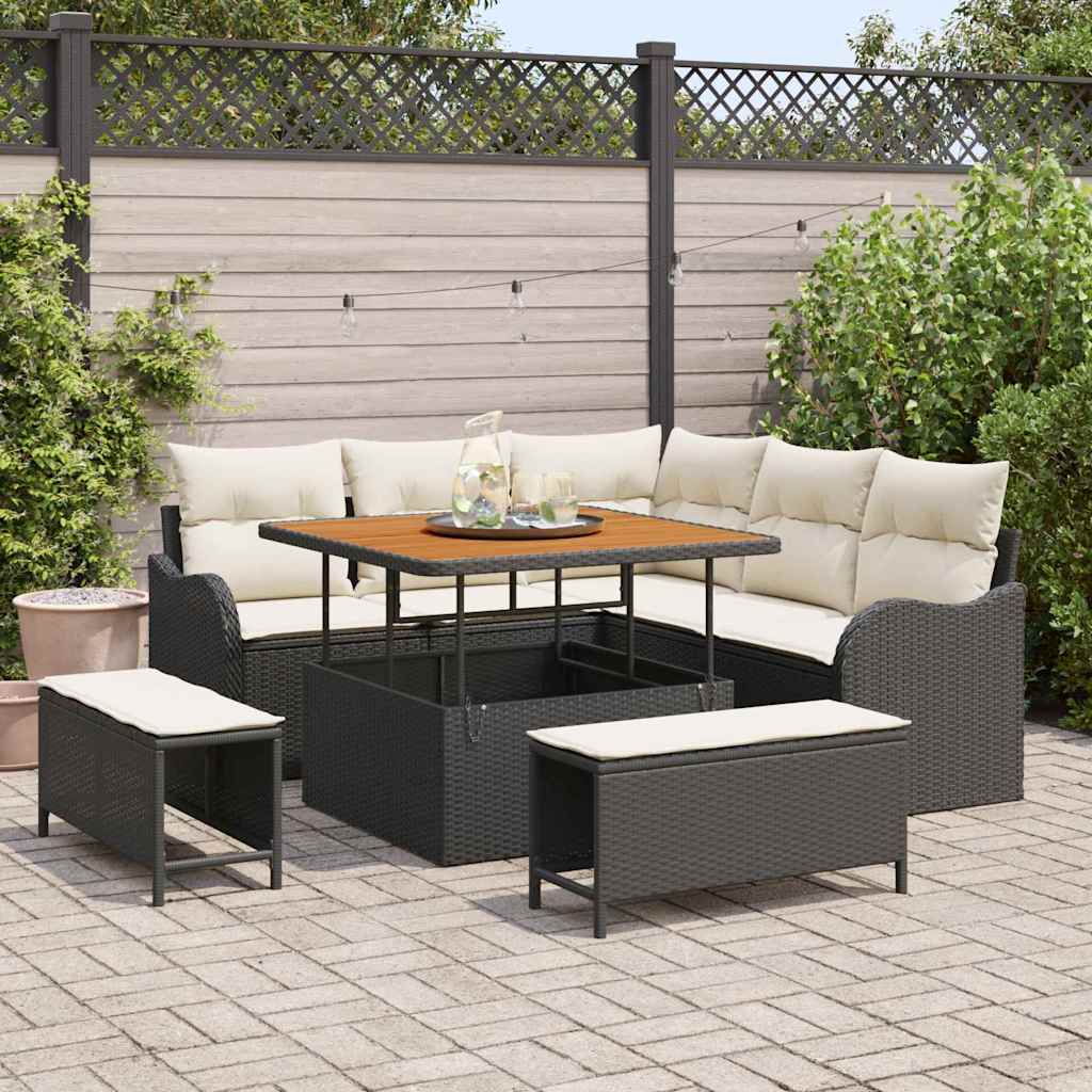 Conjunto de sofá de jardín con cojín 8 pcs Beige y Crema