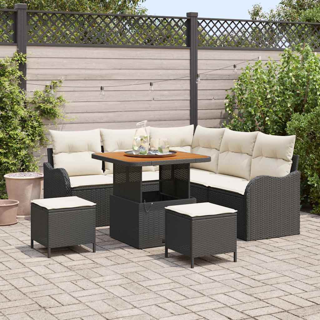 Conjunto de sofá de jardín con cojín 8 pcs Beige y Crema