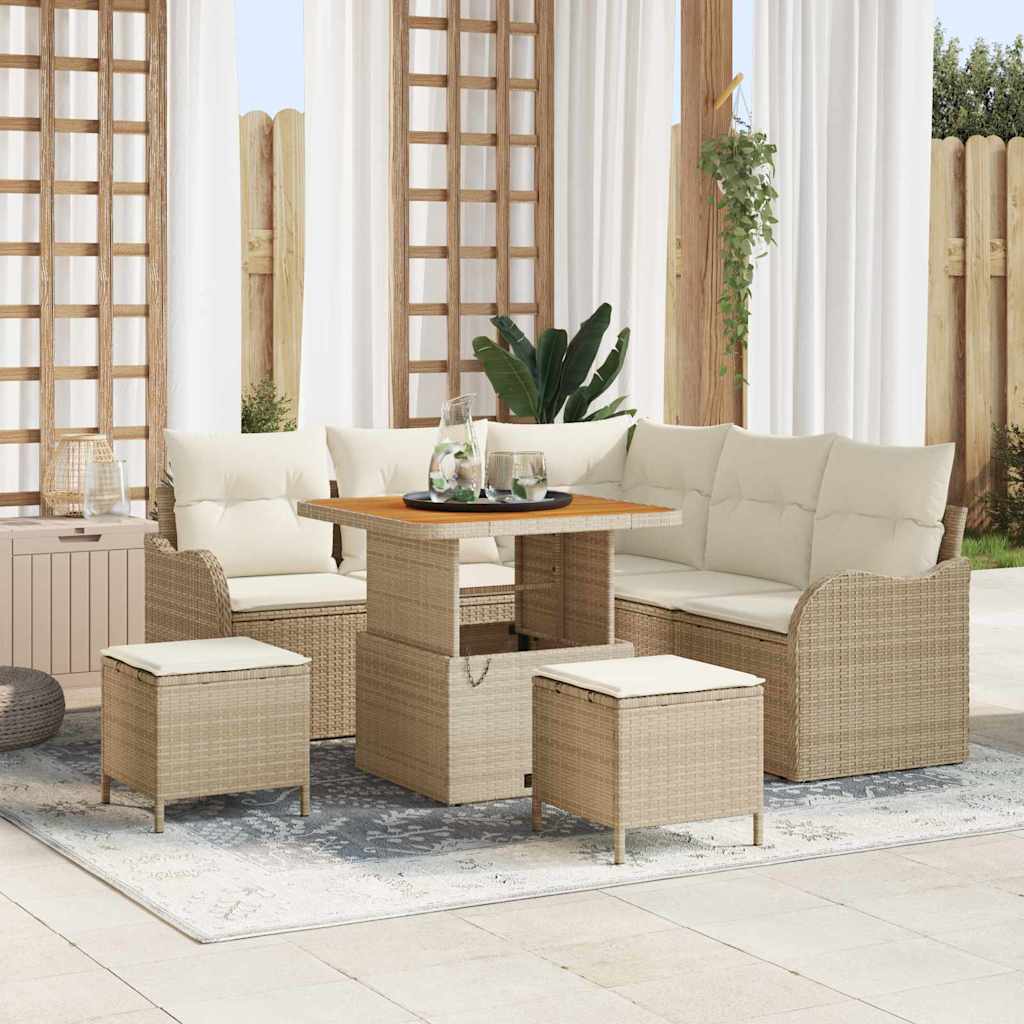 Conjunto de sofá de jardín con cojín 8 pcs Beige y Crema
