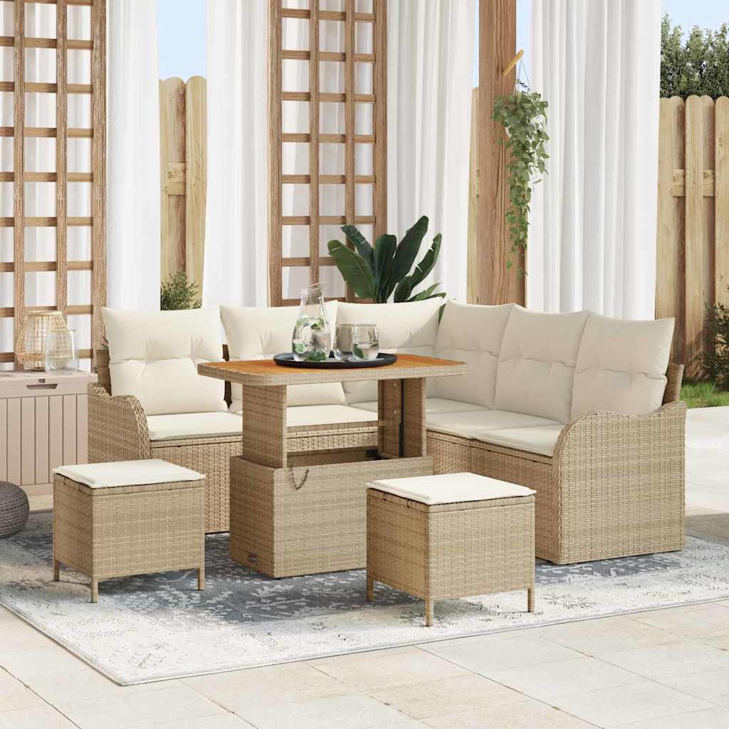 Conjunto de sofá de jardín con cojín 8 pcs Beige y Crema