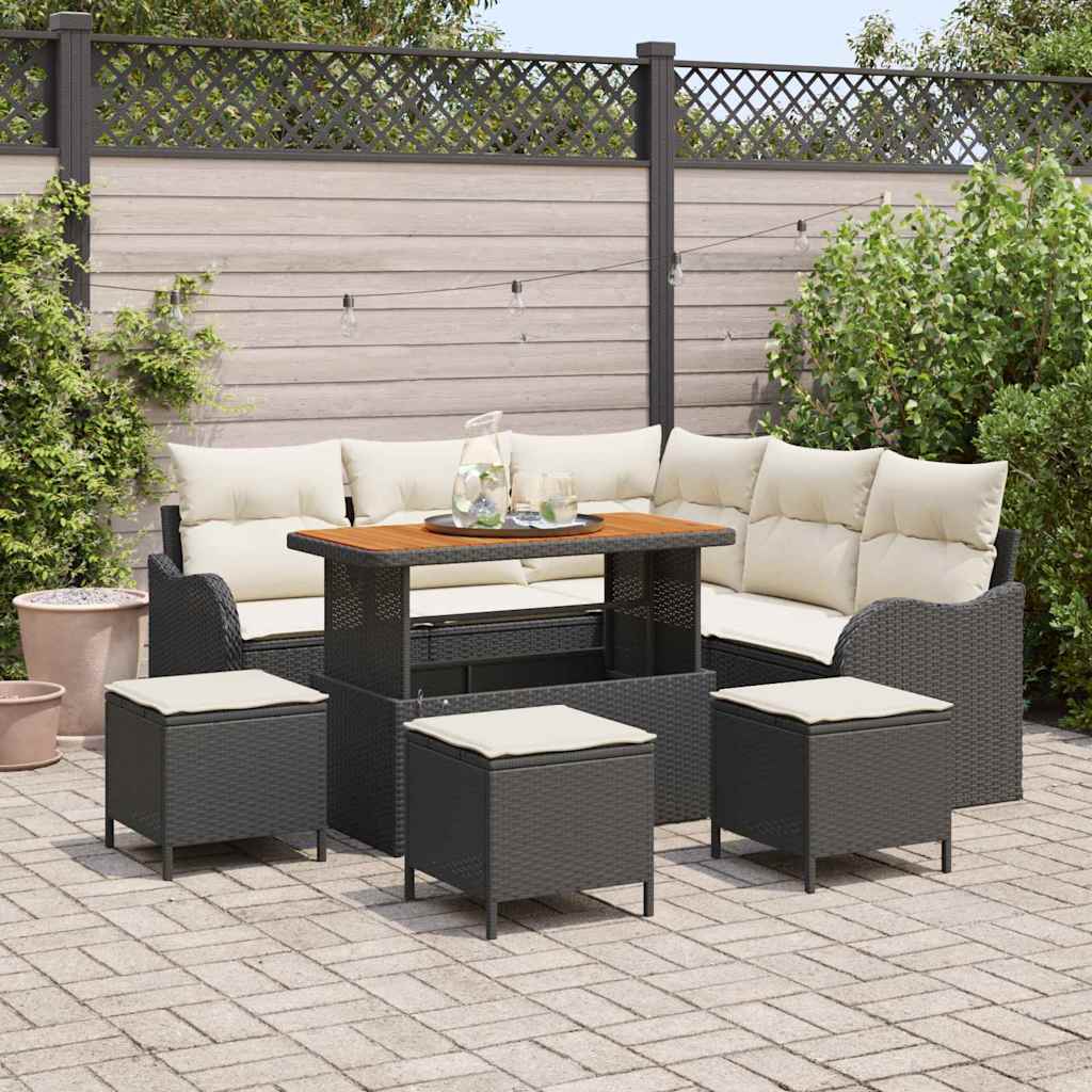 Conjunto de sofá de jardín con cojín 8 pcs Beige y Crema