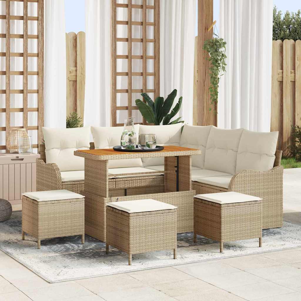 Conjunto de sofá de jardín con cojín 8 pcs Beige y Crema