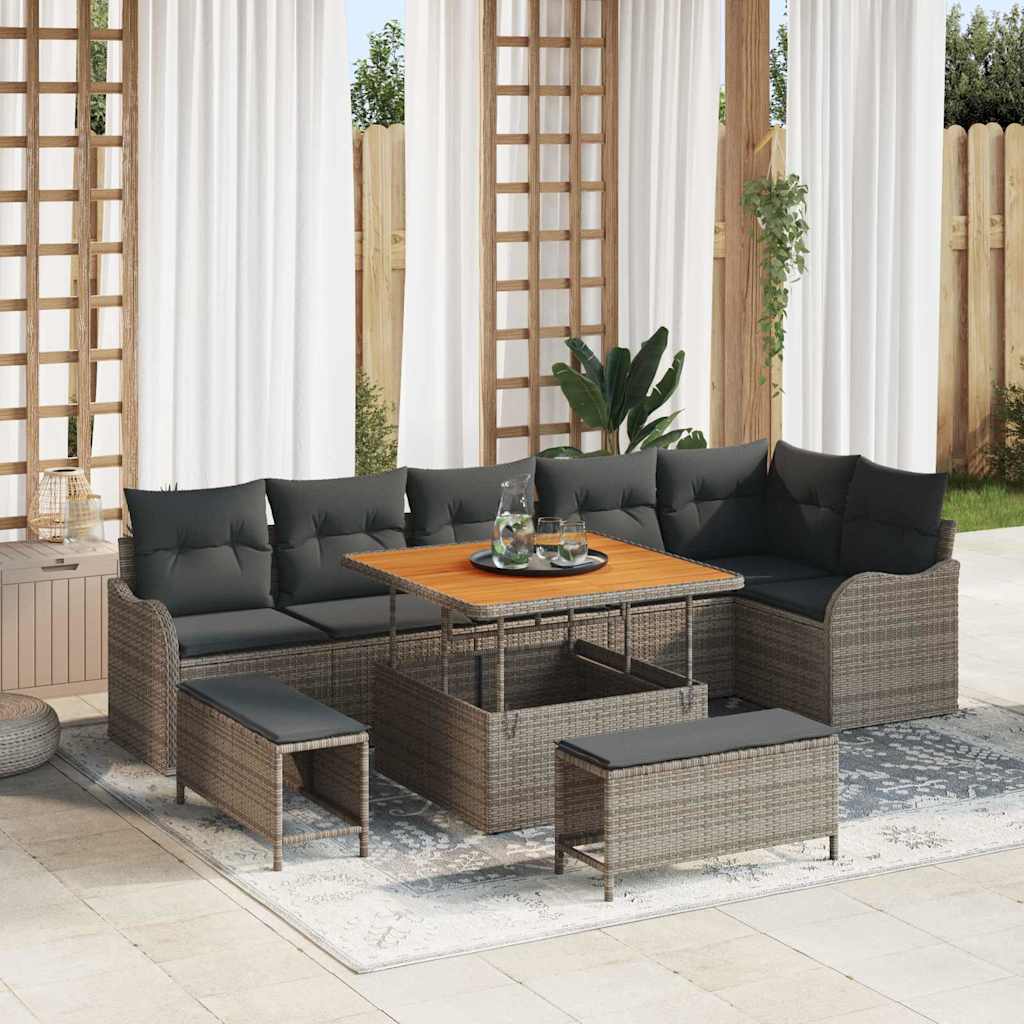 Conjunto de sofá de jardín con cojín 9 pcs Beige y Crema