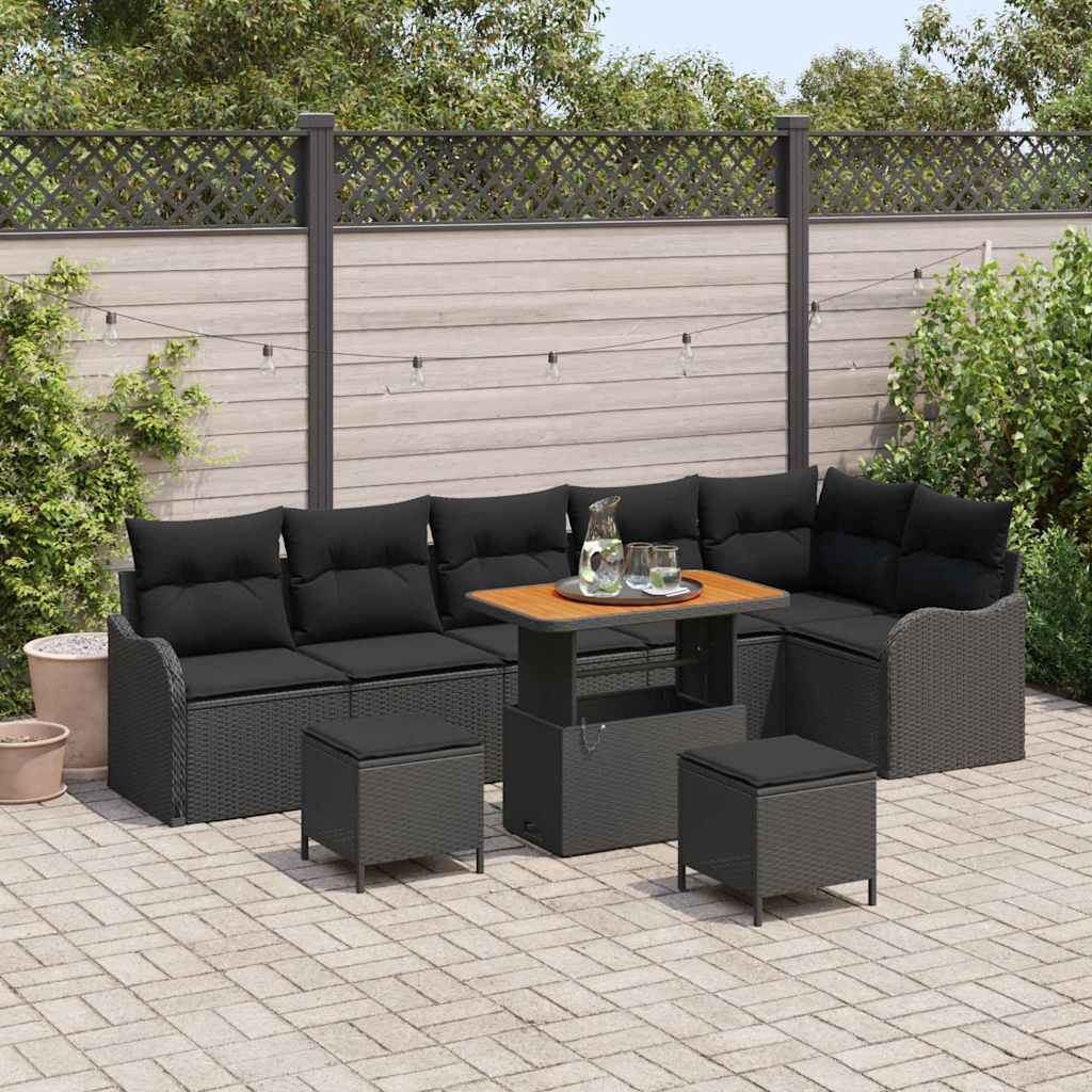 Conjunto de sofá de jardín con cojín 9 pcs Beige y Crema