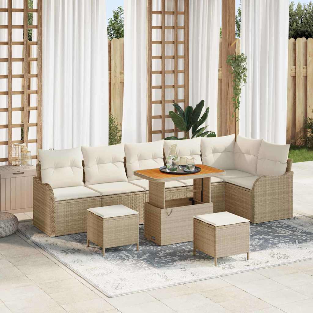 Conjunto de sofá de jardín con cojín 9 pcs Beige y Crema