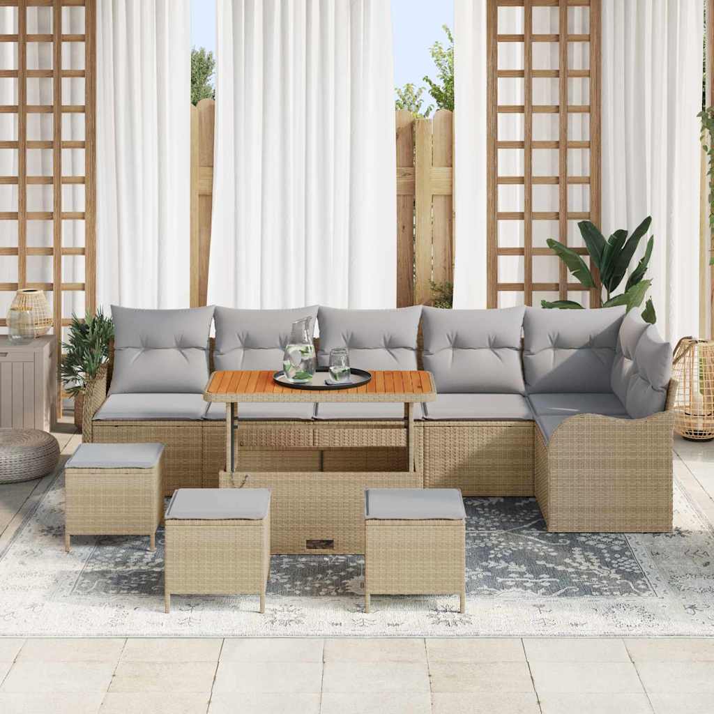 Conjunto de sofá de jardín con cojín 10 pcs Beige y Gris Claro