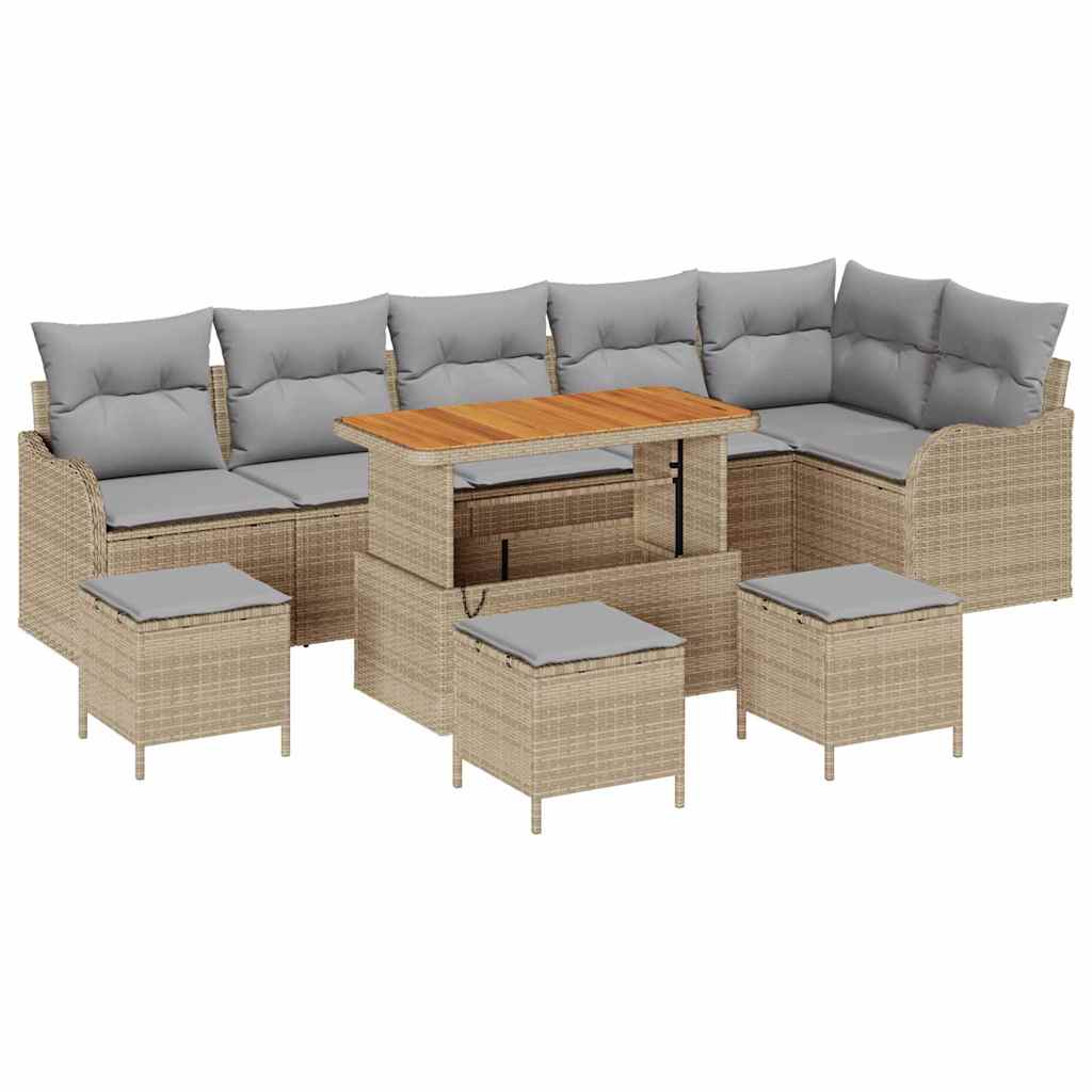 Conjunto de sofá de jardín con cojín 10 pcs Beige y Gris Claro