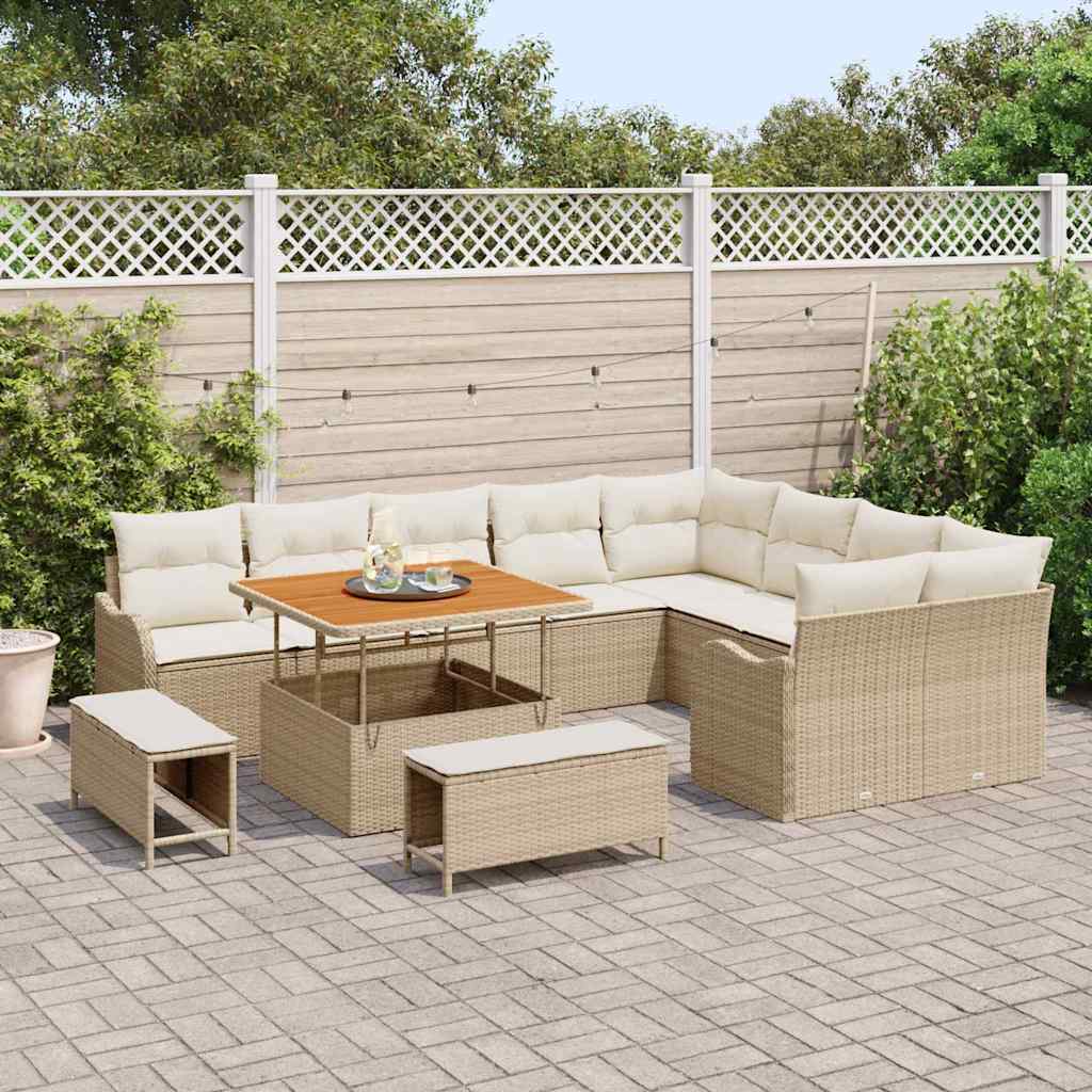 Conjunto de sofá de jardín con cojín 12 pcs Beige y Crema