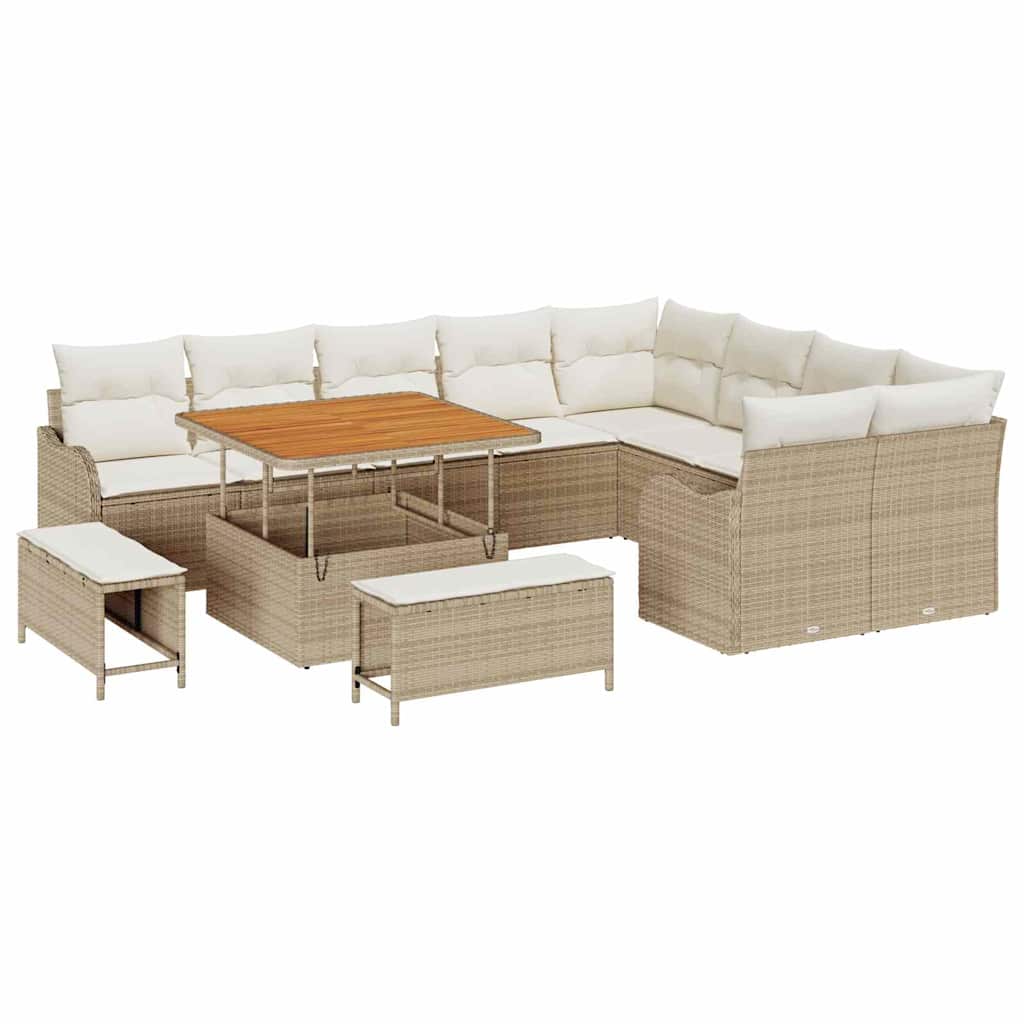 Conjunto de sofá de jardín con cojín 12 pcs Beige y Crema