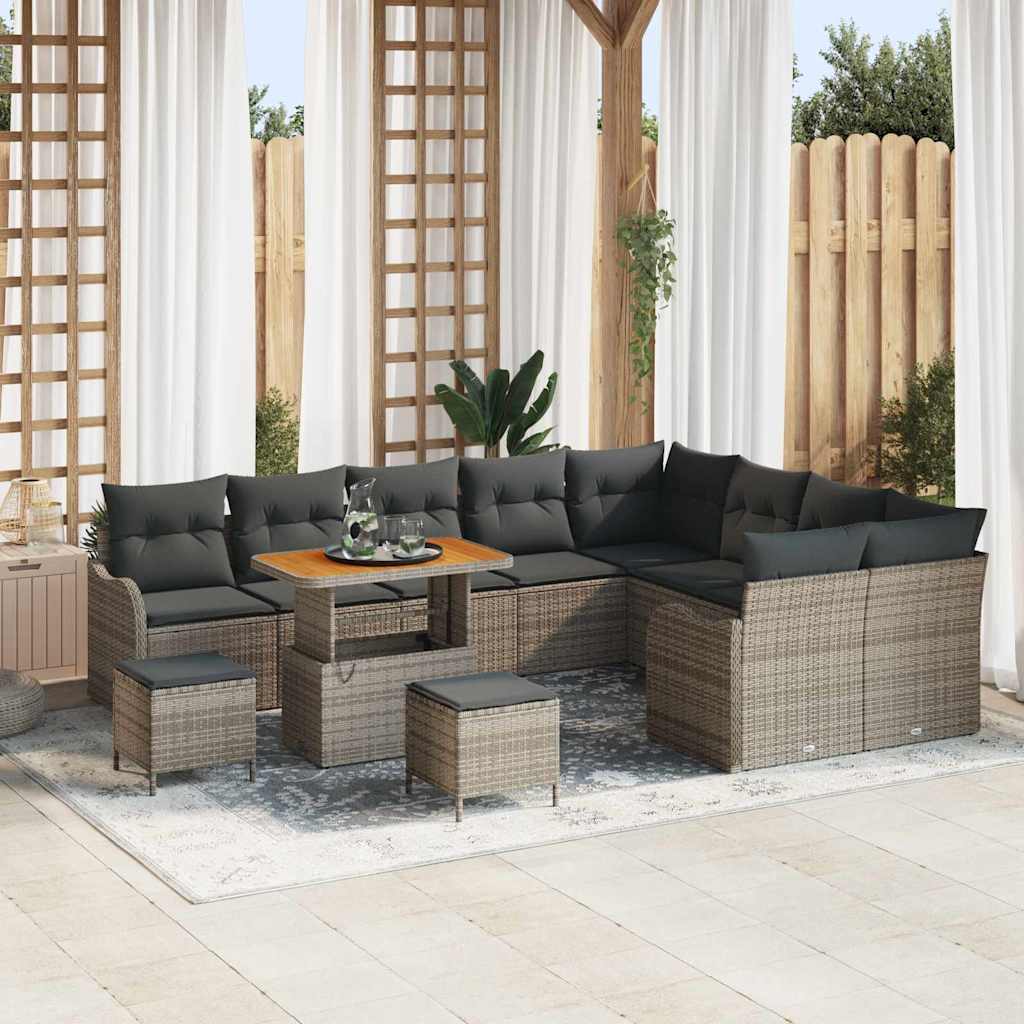 Conjunto de sofá de jardín con cojín 12 pcs Beige y Crema