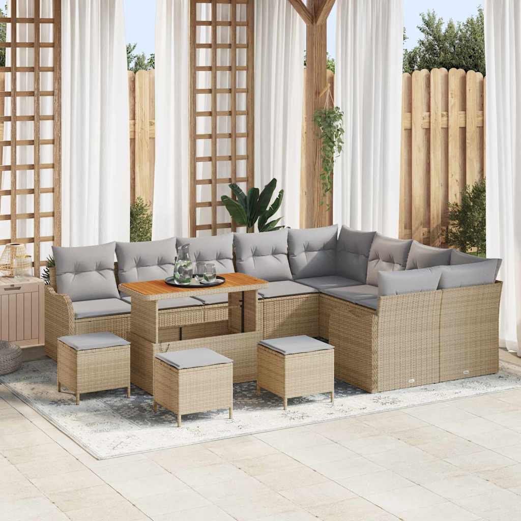 Conjunto de sofá de jardín con cojín 12 pcs Beige y Crema
