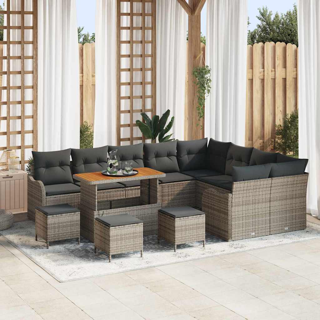 Conjunto de sofá de jardín con cojín 12 pcs Beige y Crema