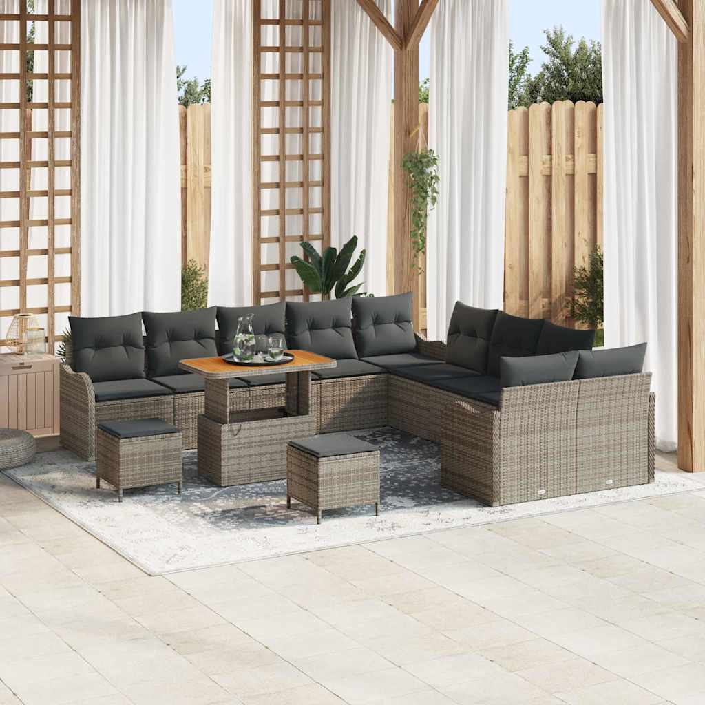 Conjunto de sofá de jardín con cojín 13 pcs Beige y Crema