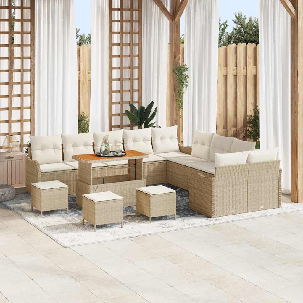 Conjunto de sofá de jardín con cojín 13 pcs Beige y Crema