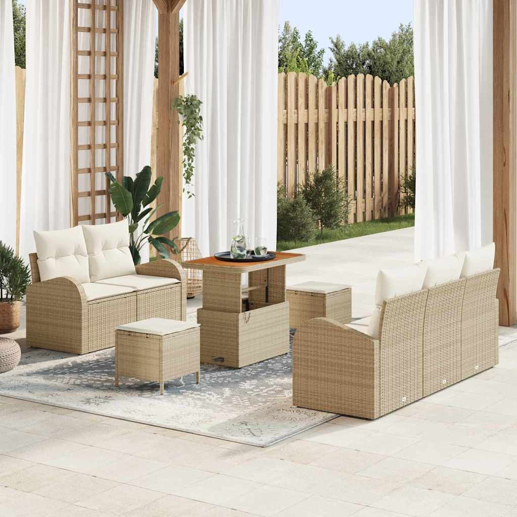 Conjunto de sofá de jardín con cojín 11 pcs Beige y Crema