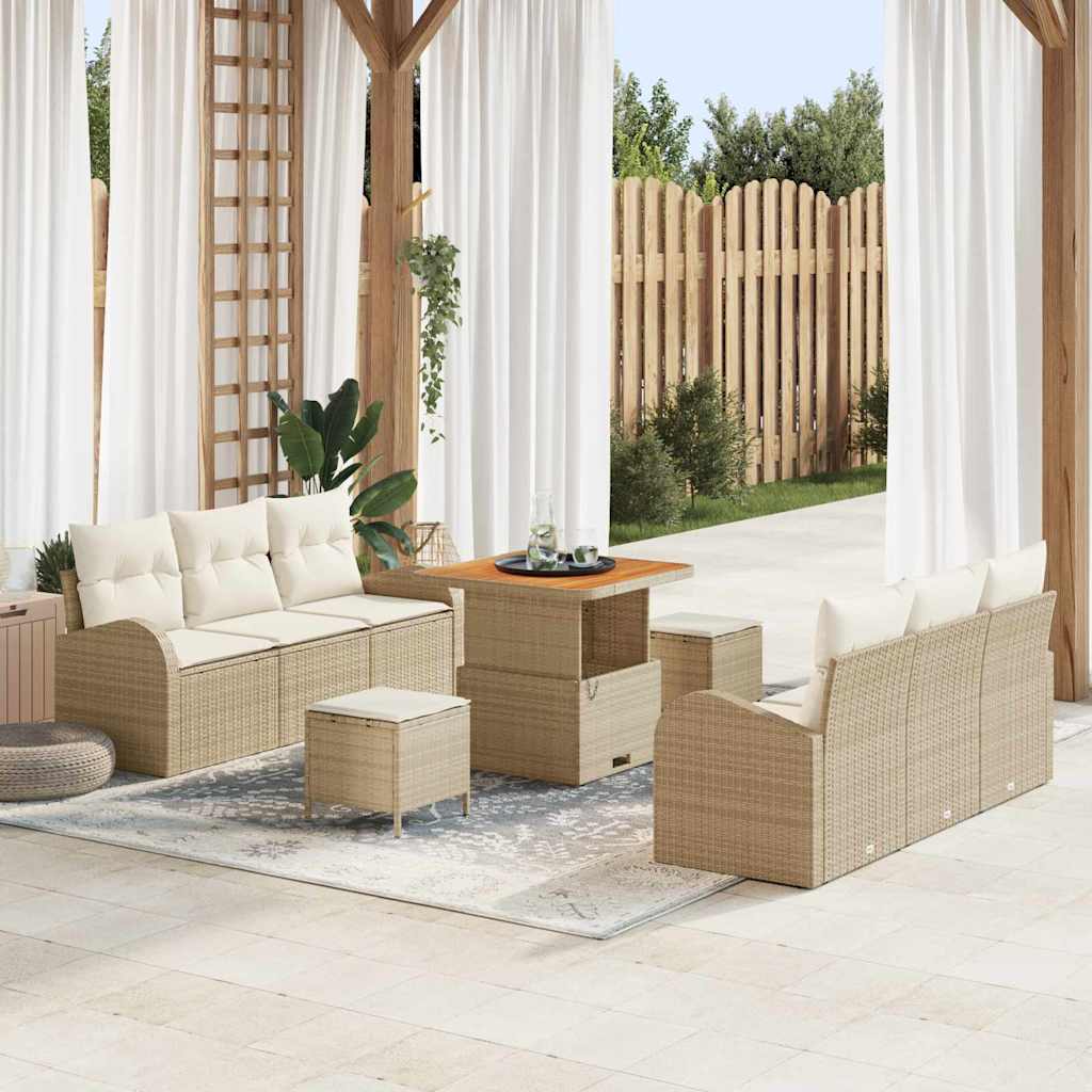 Conjunto de sofá de jardín con cojín 9 pcs Beige y Crema