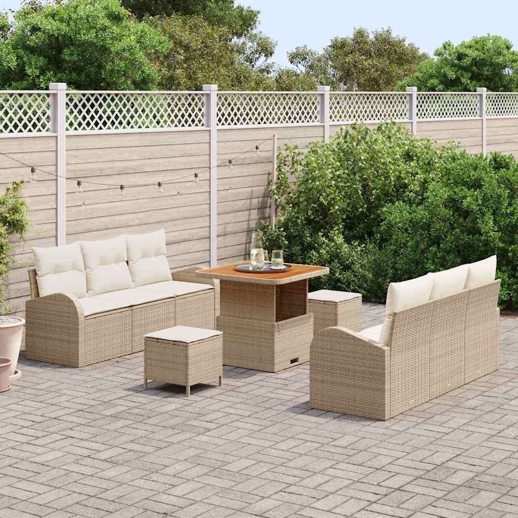Conjunto de sofá de jardín con cojín 9 pcs Beige y Crema